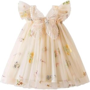 Toddler Dress Azonee Toddler Girl Tulle Dress’s with Floral Embroidery, Sleeveless Summer Casual Knee-Length Dresss for Girls Party Wedding Holiday Children's Mesh Princess Fluffy Dress (100CM Yellow)